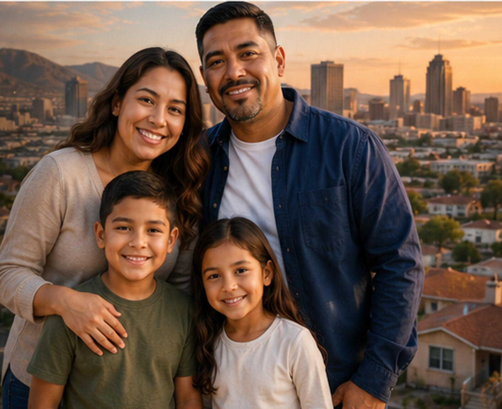 A family together with the El Paso skyline behind them